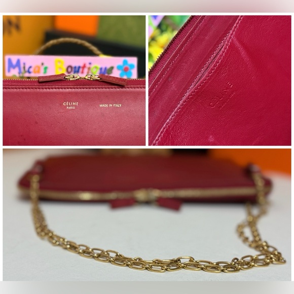 Auth CÈLINE Preowned Burgundy Leather Shoulder Bag with Gold Chain - Picture 4 of 17